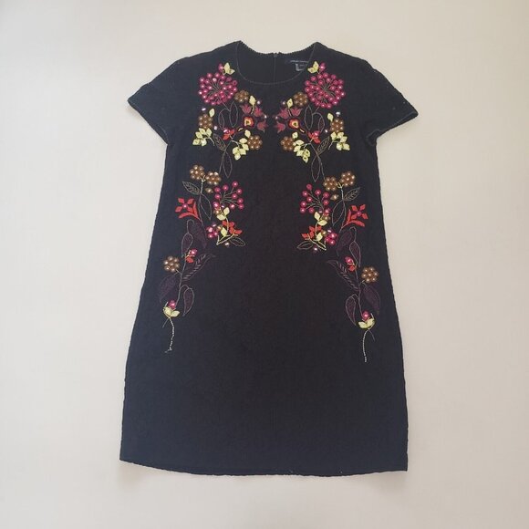French Connection Lace Dress Womens Size 6 Black Floral Embroidery Boho Coquette - Picture 6 of 16